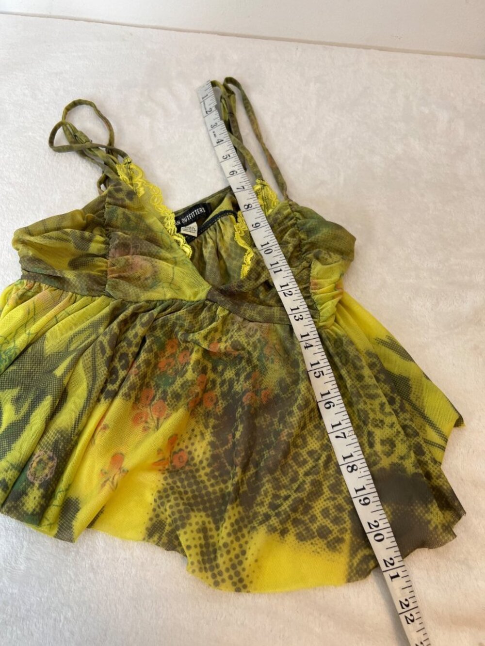 Urban outfitters Leah printed Green Y2K Babydoll Cami Medium Festival Top Party - Picture 9 of 10